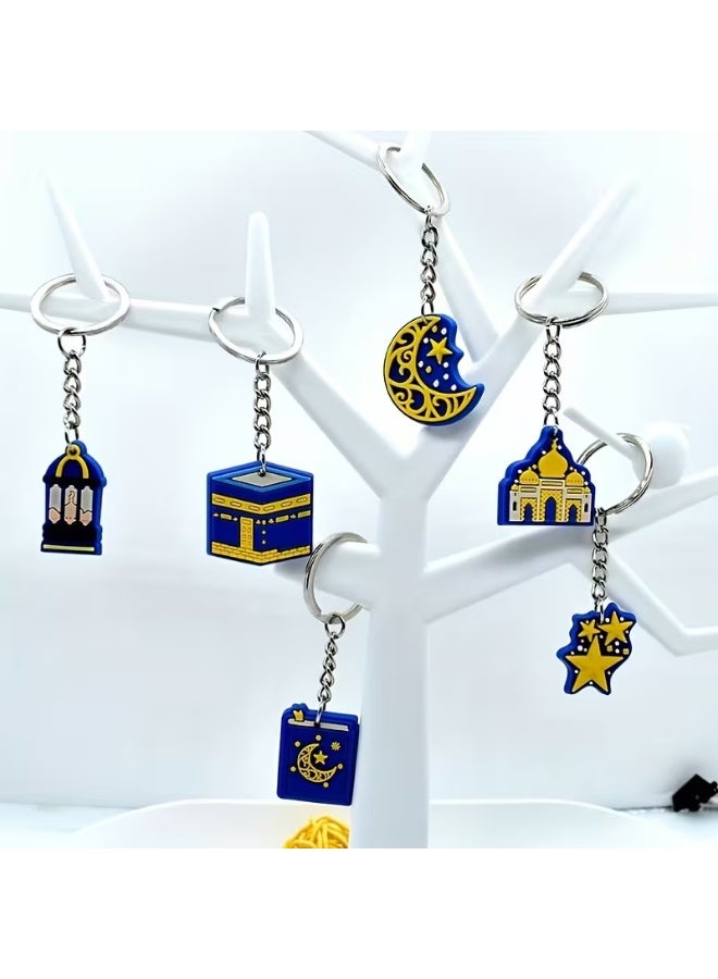 مجموعة سلاسل مفاتيح عيد مبارك (10 قطع) | سلاسل ملونة من مادة PVC بتصميمات هلال ونجمة ومسجد إسلامي، مناسبة لشهر رمضان وعيد الفطر | إكسسوارات للحقائب والمحافظ - Image 4